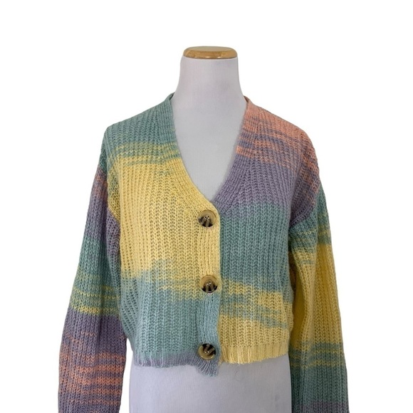 Full Tilt Marled Color Block Cardigan Sweater Sz XS Pastel Lightweight Acrylic - Picture 4 of 16